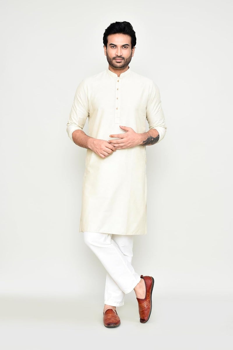 POLY2FAB Hathkargha Men's Khadi Regular Fit Kurta - Solid Pattern Ethnic Wear with Mandarin Collar & Full Sleeves - Image 4